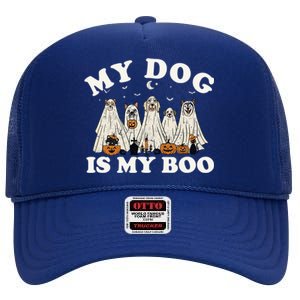 My Dog Is My Boo Halloween Funny Dog Owner Ghost Lover Gift High Crown Mesh Back Trucker Hat