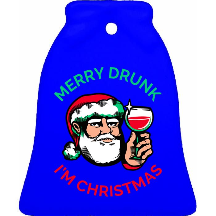 Merry Drunk IM Christmas Funny Santa Claus Ing Wine Gift Ceramic Bell Ornament