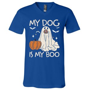 My Dog Is My Boo Funny Ghost Dog Pumpkin Halloween Dog Lover Gift V-Neck T-Shirt