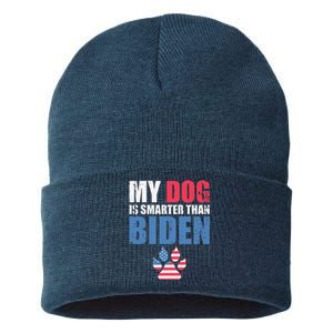 My Dog Is Smarter Than Your President Biden Funny AntiBiden Sustainable Knit Beanie