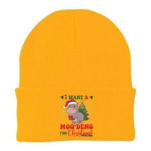 Moo Deng I Want A Moo Deng For Christmas Pygmy Baby Hippo Knit Cap Winter Beanie