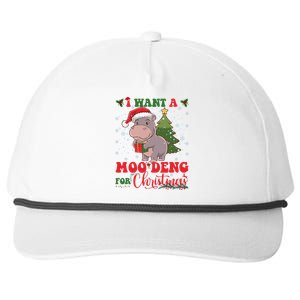 Moo Deng I Want A Moo Deng For Christmas Pygmy Baby Hippo Snapback Five-Panel Rope Hat