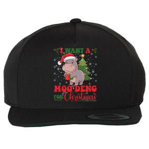 Moo Deng I Want A Moo Deng For Christmas Pygmy Baby Hippo Wool Snapback Cap