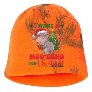 Moo Deng I Want A Moo Deng For Christmas Pygmy Baby Hippo Kati - Camo Knit Beanie