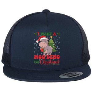 Moo Deng I Want A Moo Deng For Christmas Pygmy Baby Hippo Flat Bill Trucker Hat