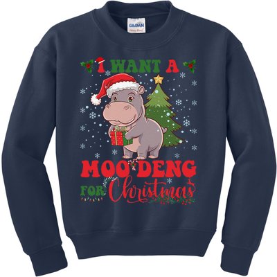 Moo Deng I Want A Moo Deng For Christmas Pygmy Baby Hippo Kids Sweatshirt