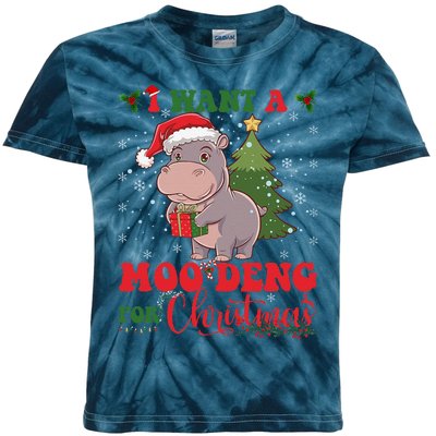 Moo Deng I Want A Moo Deng For Christmas Pygmy Baby Hippo Kids Tie-Dye T-Shirt