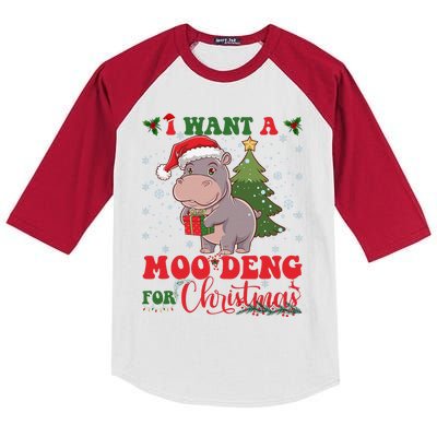 Moo Deng I Want A Moo Deng For Christmas Pygmy Baby Hippo Kids Colorblock Raglan Jersey