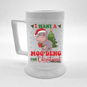 Moo Deng I Want A Moo Deng For Christmas Pygmy Baby Hippo Beer Stein