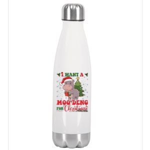 Moo Deng I Want A Moo Deng For Christmas Pygmy Baby Hippo Stainless Steel Insulated Water Bottle