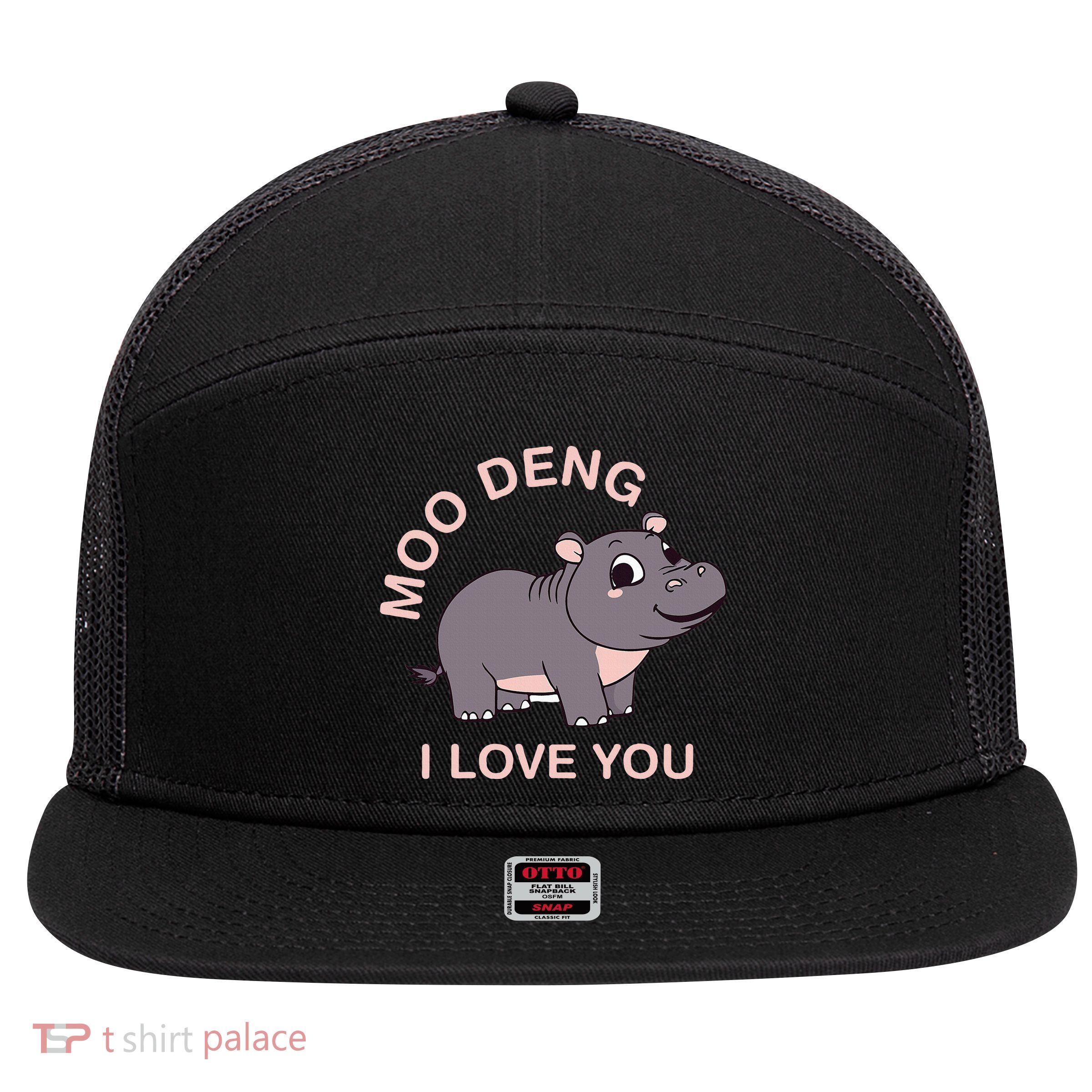 Moo Deng I Love You 7 Panel Mesh Trucker Snapback Hat