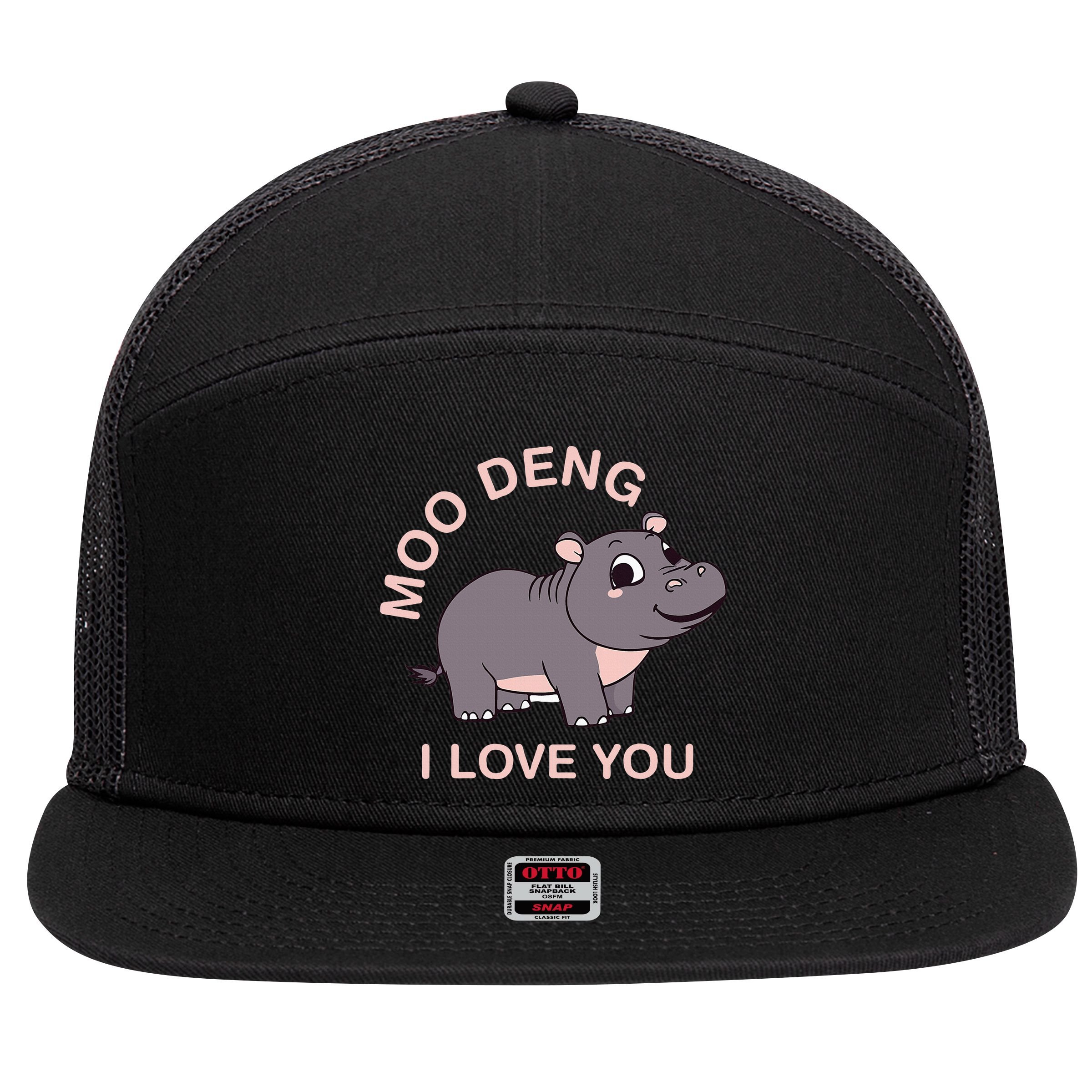 Moo Deng I Love You 7 Panel Mesh Trucker Snapback Hat