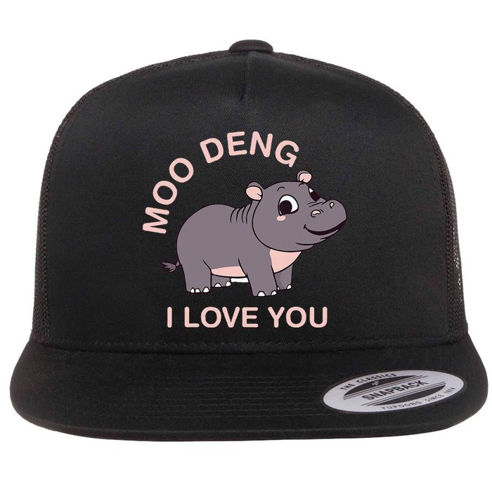 Moo Deng I Love You Flat Bill Trucker Hat