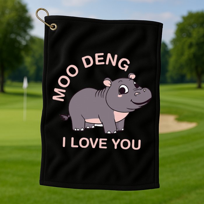 Moo Deng I Love You Golf Towel