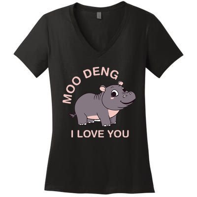 Moo Deng I Love You Women's V-Neck T-Shirt