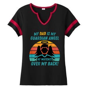 My Dad Is My Guardian Angel Retro Style Ladies Halftime Notch Neck Tee