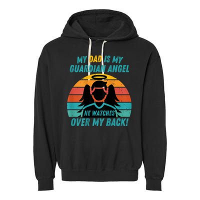 My Dad Is My Guardian Angel Retro Style Garment-Dyed Fleece Hoodie