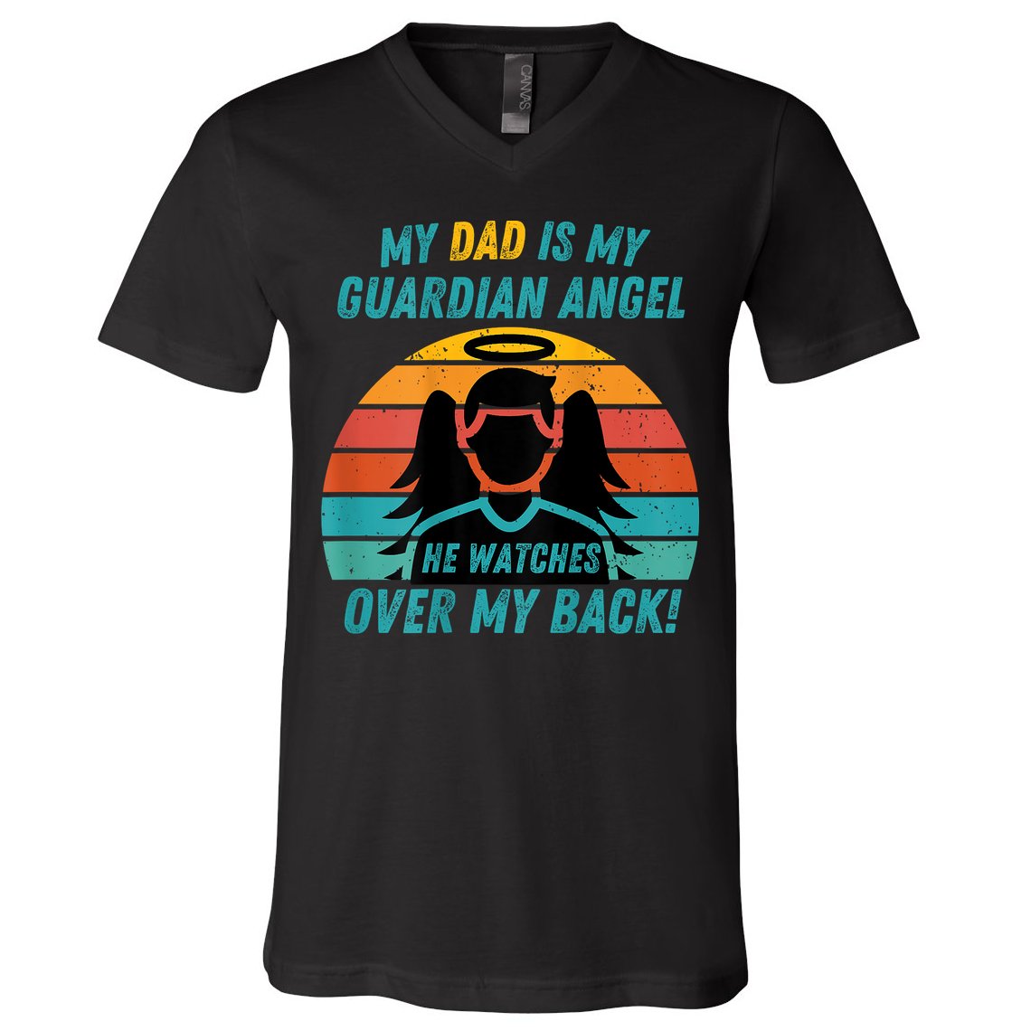 My Dad Is My Guardian Angel Retro Style V-Neck T-Shirt