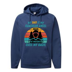 My Dad Is My Guardian Angel Retro Style Performance Fleece Hoodie