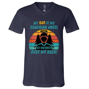 My Dad Is My Guardian Angel Retro Style V-Neck T-Shirt