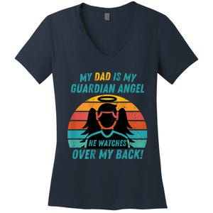 My Dad Is My Guardian Angel Retro Style Women's V-Neck T-Shirt