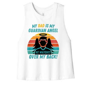 My Dad Is My Guardian Angel Retro Style Women's Racerback Cropped Tank