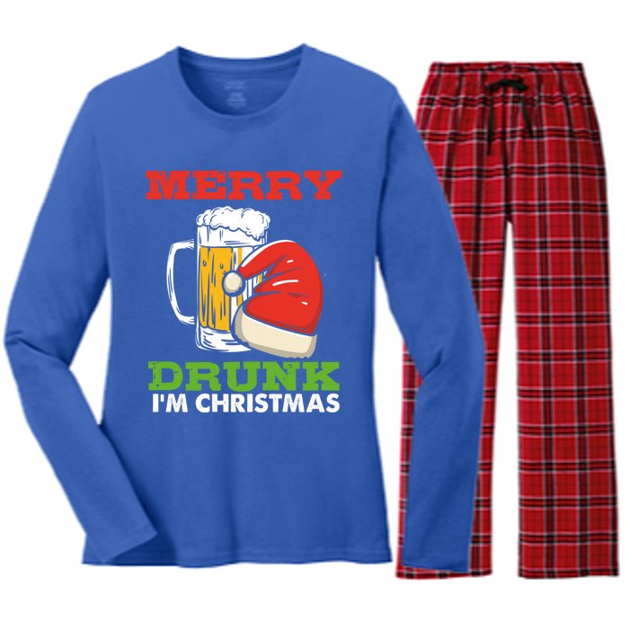 Merry Drunk I’M Christmas Funny Xmas Ing Pun Gift Women's Long Sleeve Flannel Pajama Set 