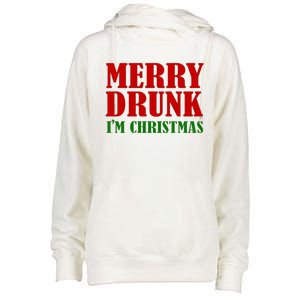 Merry Drunk IM Christmas Funny Ing Adult Jokes Gift Womens Funnel Neck Pullover Hood