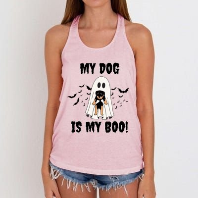 My Dog Is My Boo Ghost Spooky Halloween Dog Lover Groovy Gift Women's Knotted Racerback Tank