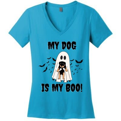 My Dog Is My Boo Ghost Spooky Halloween Dog Lover Groovy Gift Women's V-Neck T-Shirt