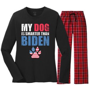 My Dog Is Smarter Than Your President Biden Funny AntiBiden Women's Long Sleeve Flannel Pajama Set 