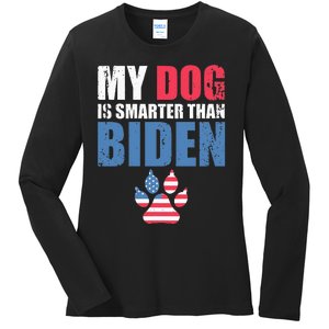 My Dog Is Smarter Than Your President Biden Funny AntiBiden Ladies Long Sleeve Shirt