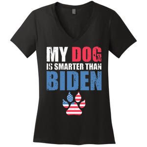 My Dog Is Smarter Than Your President Biden Funny AntiBiden Women's V-Neck T-Shirt