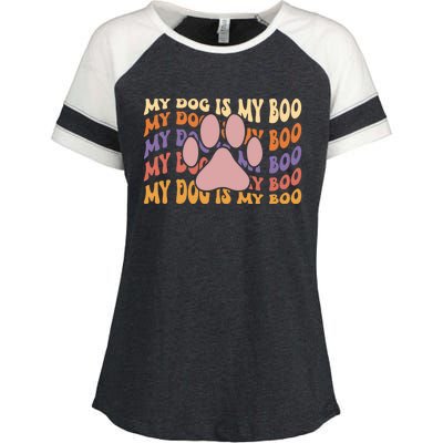 My Dog Is My Boo Groovy Dog Paw Halloween Costume Gift Enza Ladies Jersey Colorblock Tee