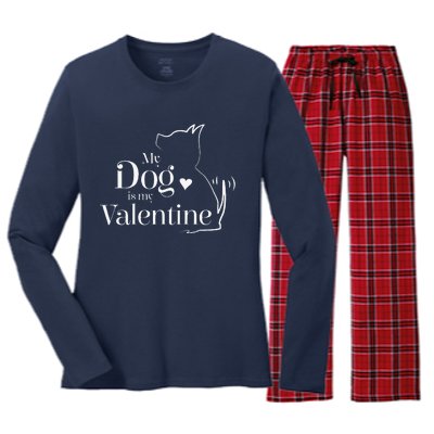 My Dog Is My Valentine Funny, Cute Valentine's Day Women's Long Sleeve Flannel Pajama Set 