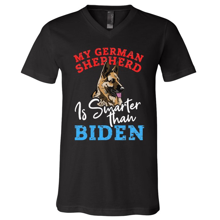 My Dog Is Smarter Than Your President Biden GERMAN SHEPHERD  V-Neck T-Shirt