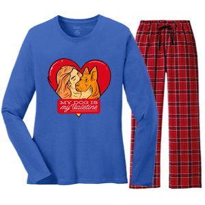 My Dog Is My Valentine Valentines Day Dog Lover Gift Women's Long Sleeve Flannel Pajama Set 