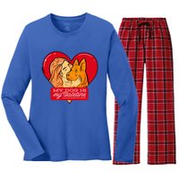 My Dog Is My Valentine Valentines Day Dog Lover Gift Women's Long Sleeve Flannel Pajama Set 