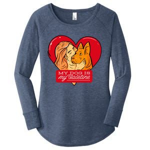 My Dog Is My Valentine Valentines Day Dog Lover Gift Women's Perfect Tri Tunic Long Sleeve Shirt