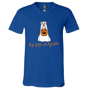 My Dog Is My Boo Ghost Halloween Dog Lover Gift V-Neck T-Shirt