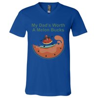 My Dad Is Worth A Melon Bucks Funny Surfing Fathers Day Gift V-Neck T-Shirt