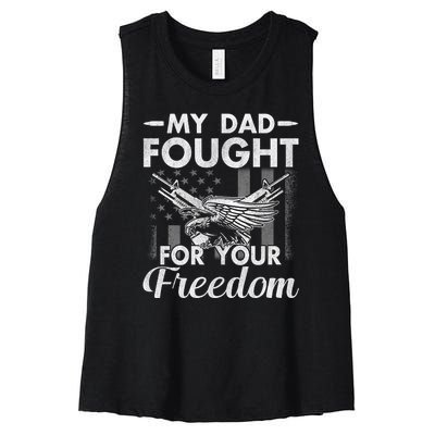 My Dad Is A Veteran Gift For Daughter And Son Women's Racerback Cropped Tank