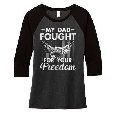 My Dad Is A Veteran Gift For Daughter And Son Women's Tri-Blend 3/4-Sleeve Raglan Shirt