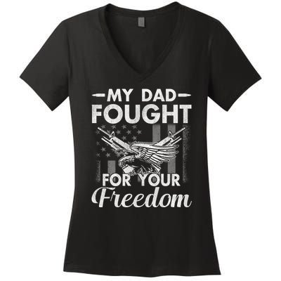 My Dad Is A Veteran Gift For Daughter And Son Women's V-Neck T-Shirt