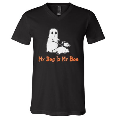 My Dog Is My Boo Ghost Halloween Dog Lover V-Neck T-Shirt