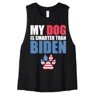 My Dog Is Smarter Than Your President Biden Funny Anti Biden Women's Racerback Cropped Tank