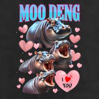 Moo Deng I Love You Pygmy Hippopotamus 7 Panel Mesh Trucker Snapback Hat