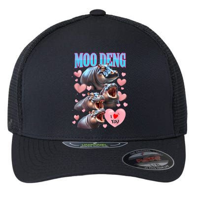Moo Deng I Love You Pygmy Hippopotamus Flexfit Unipanel Trucker Cap