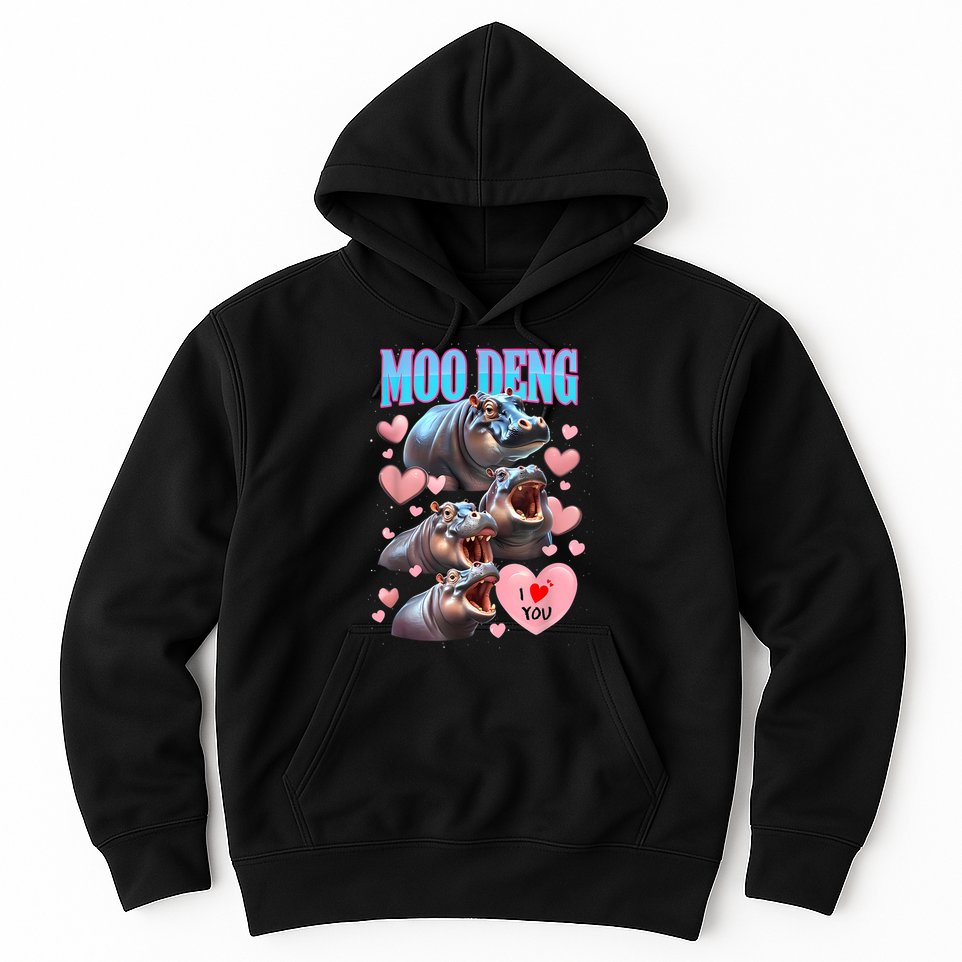 Moo Deng I Love You Pygmy Hippopotamus Hoodie
