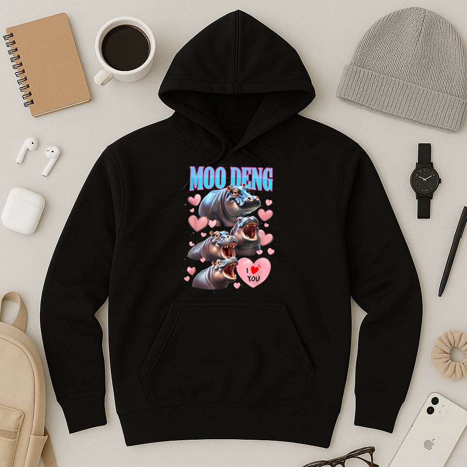 Moo Deng I Love You Pygmy Hippopotamus Hoodie